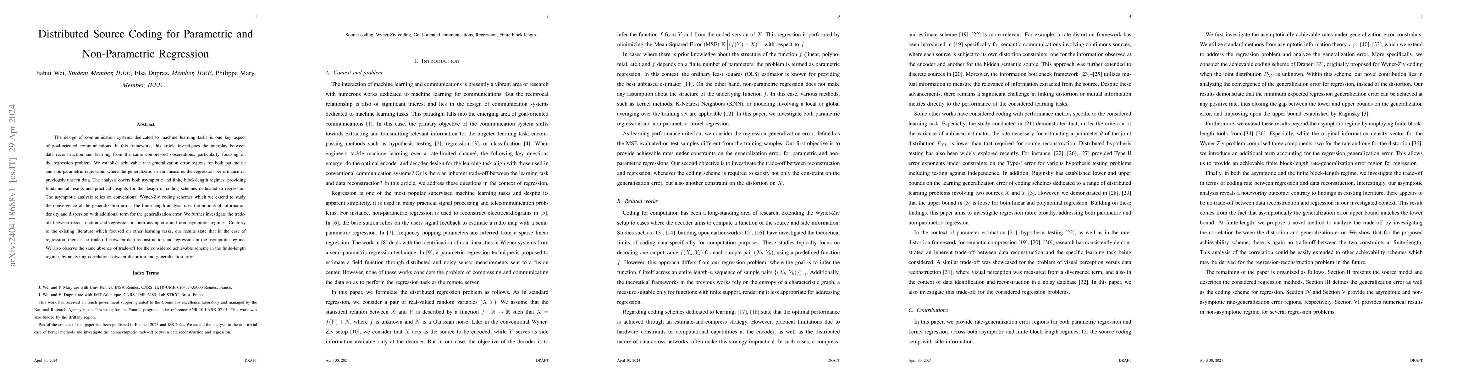 Thumbnail for Distributed Source Coding for Parametric and Non-Parametric Regression