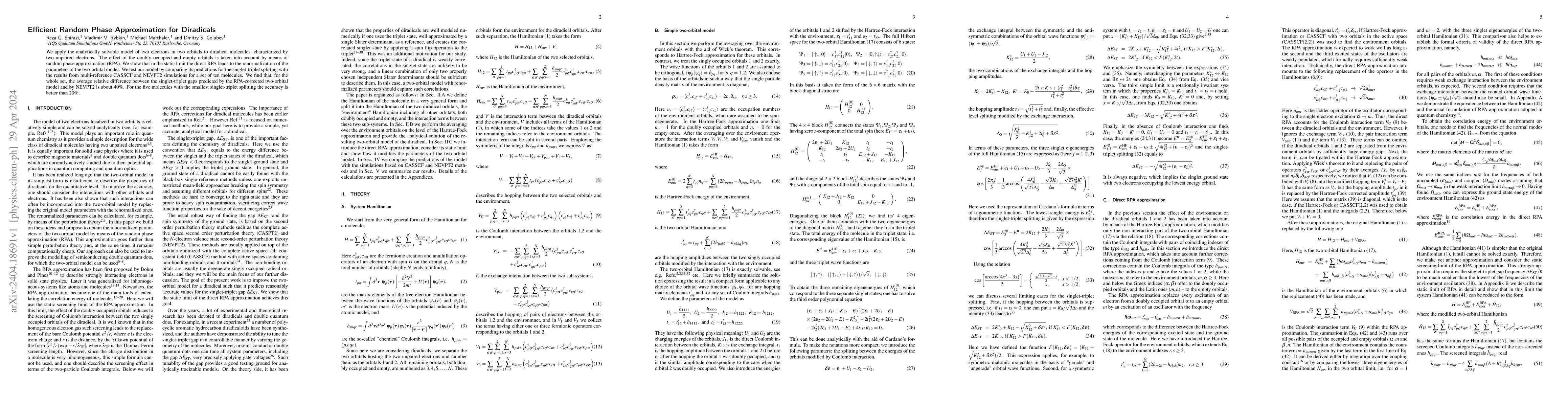 Thumbnail for Efficient Random Phase Approximation for Diradicals