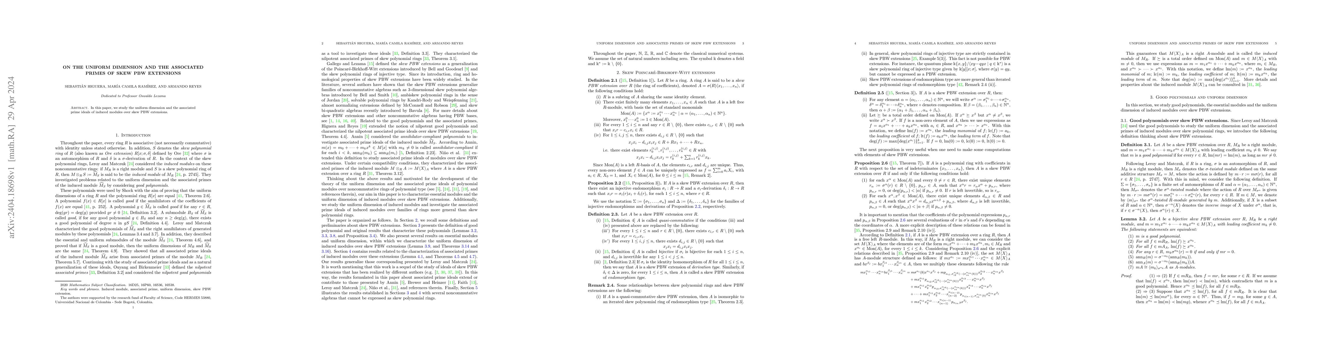 Thumbnail for On the uniform dimension and the associated primes of skew PBW
  extensions