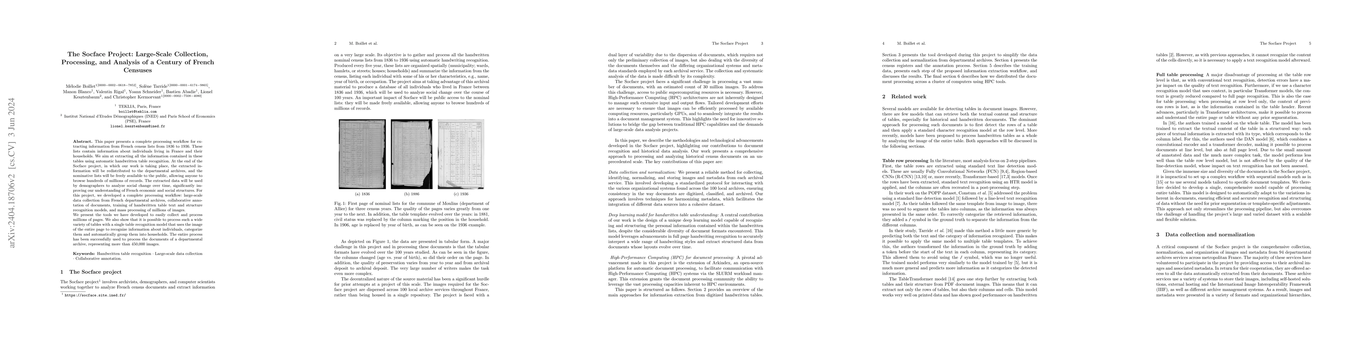 Thumbnail for The Socface Project: Large-Scale Collection, Processing, and Analysis of
  a Century of French Censuses
