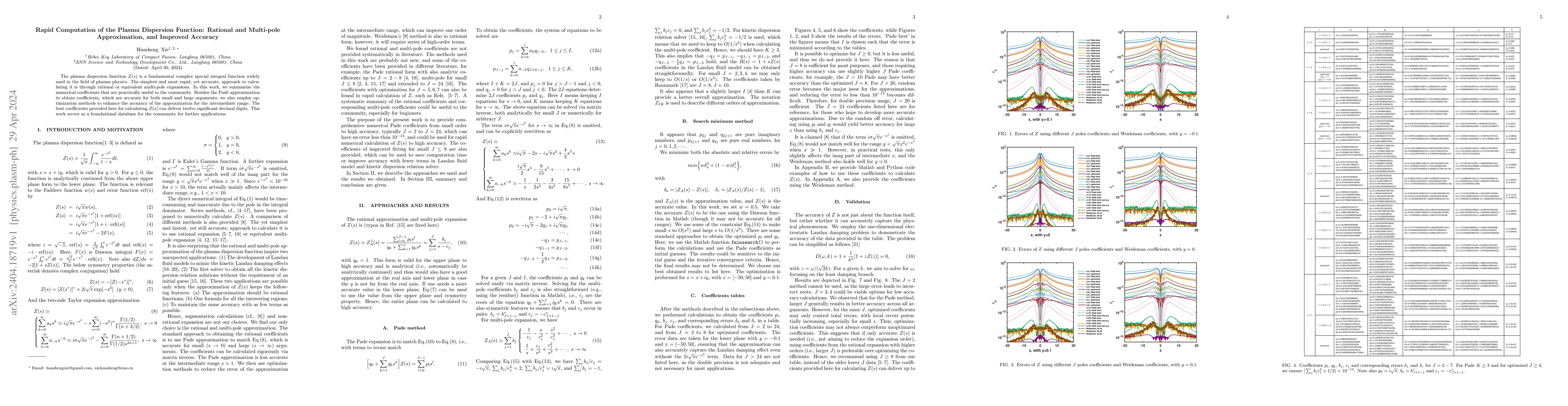 Thumbnail for Rapid Computation of the Plasma Dispersion Function: Rational and
  Multi-pole Approximation, and Improved Accuracy
