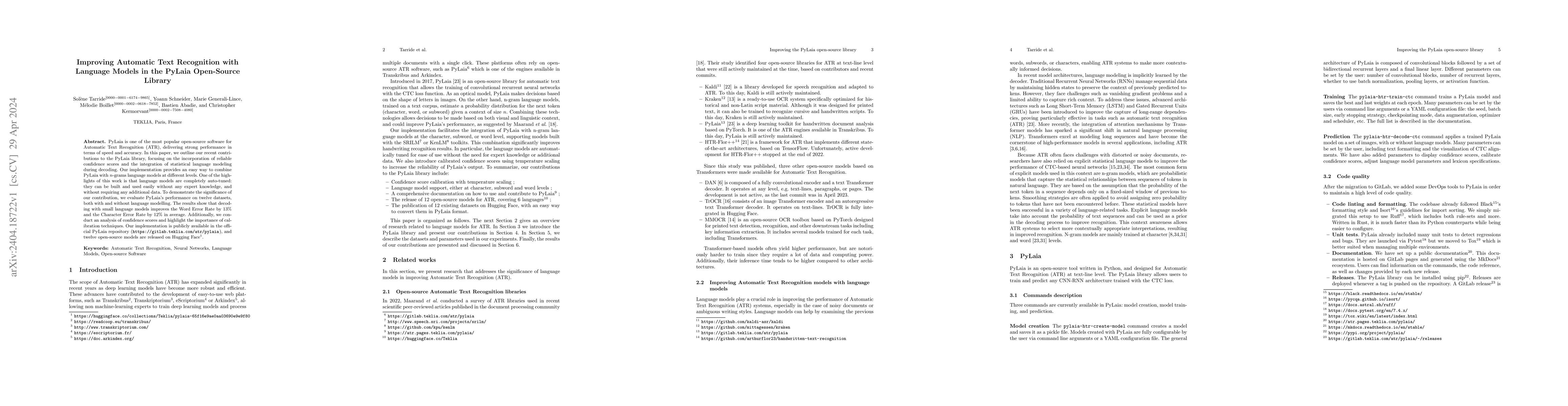 Thumbnail for Improving Automatic Text Recognition with Language Models in the PyLaia
  Open-Source Library