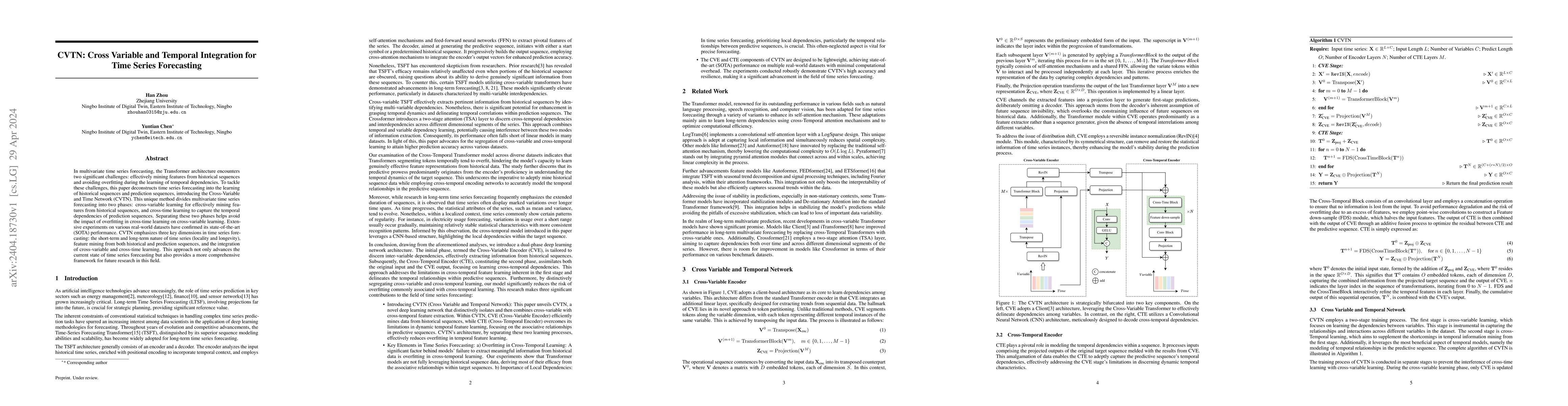 Thumbnail for CVTN: Cross Variable and Temporal Integration for Time Series
  Forecasting