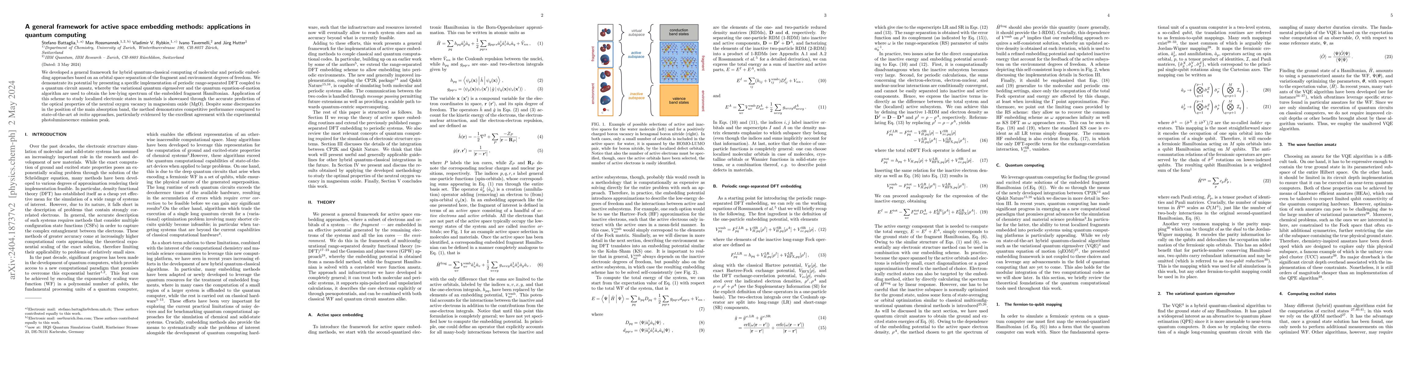 Thumbnail for A general framework for active space embedding methods: applications in
  quantum computing