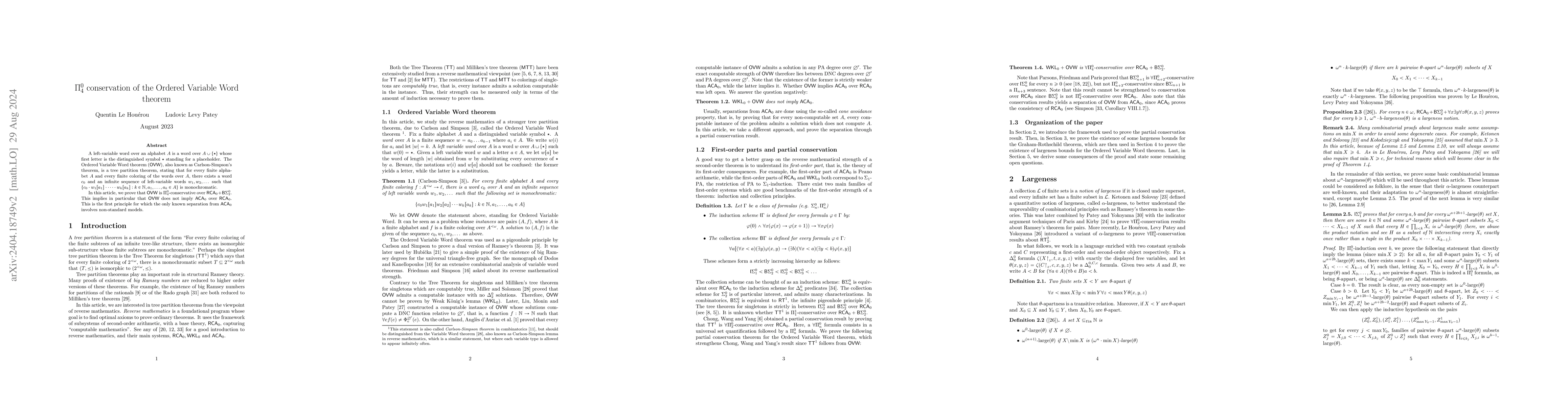 Thumbnail for $\Pi^0_4$ conservation of the Ordered Variable Word theorem