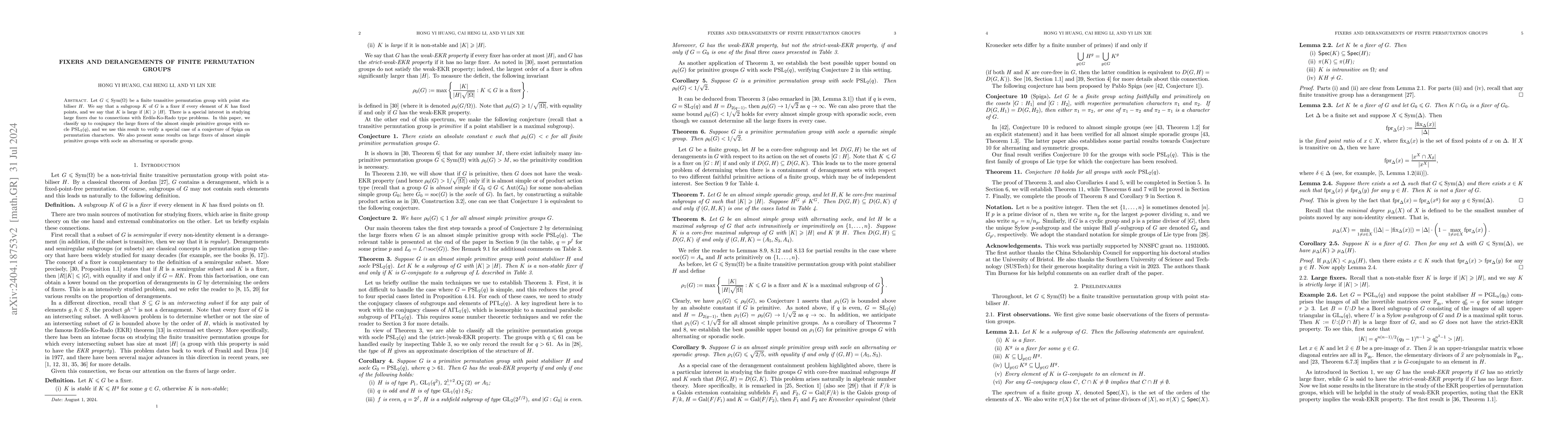 Thumbnail for Fixers and derangements of finite permutation groups