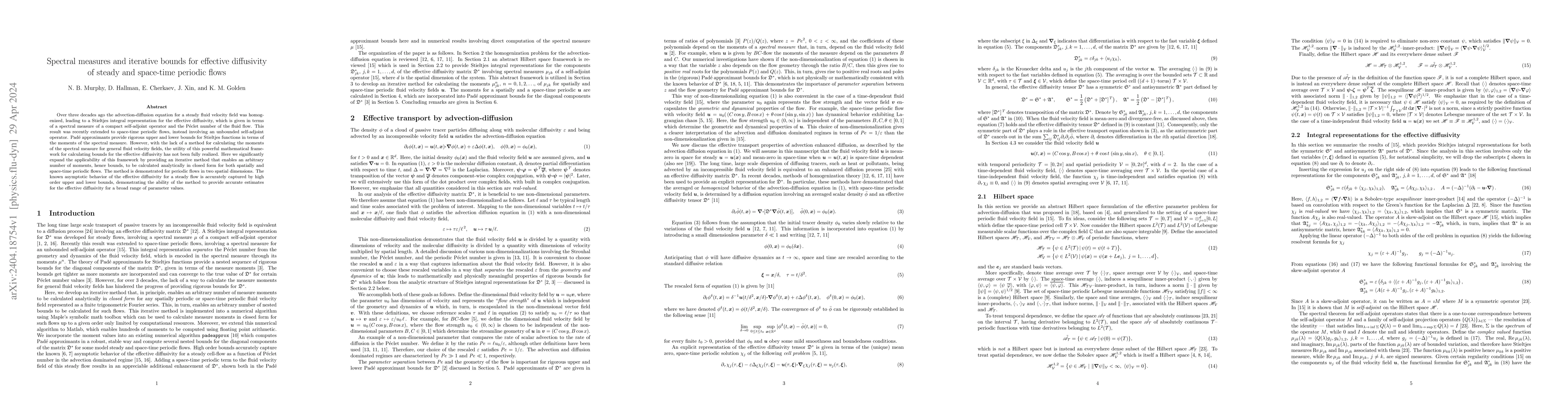 Thumbnail for Spectral measures and iterative bounds for effective diffusivity of
  steady and space-time periodic flows