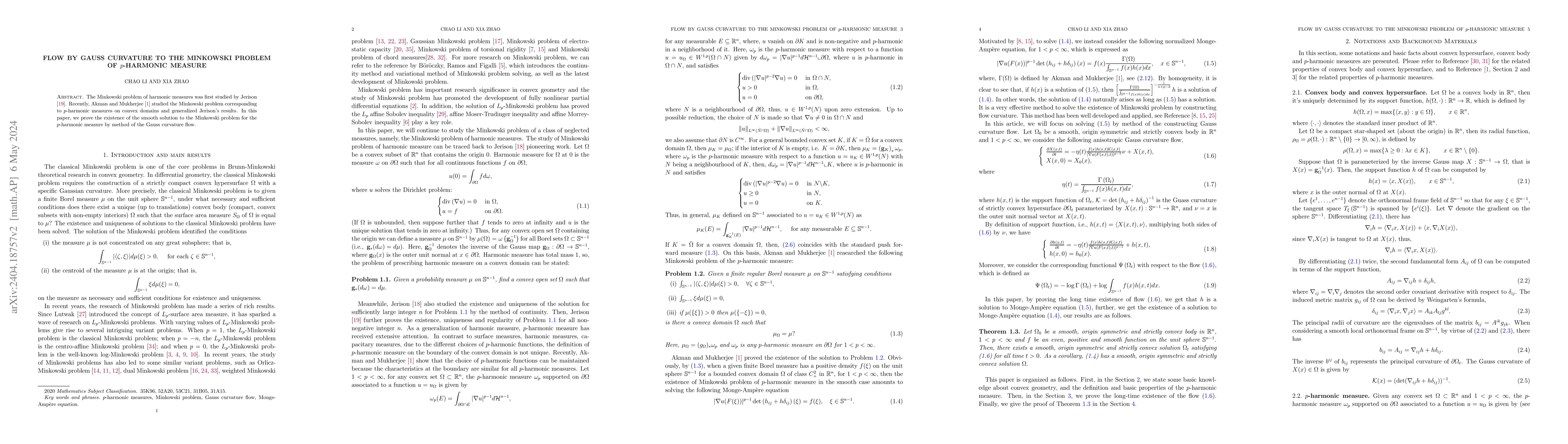 Thumbnail for Flow by Gauss curvature to the Minkowski problem of p-harmonic measure