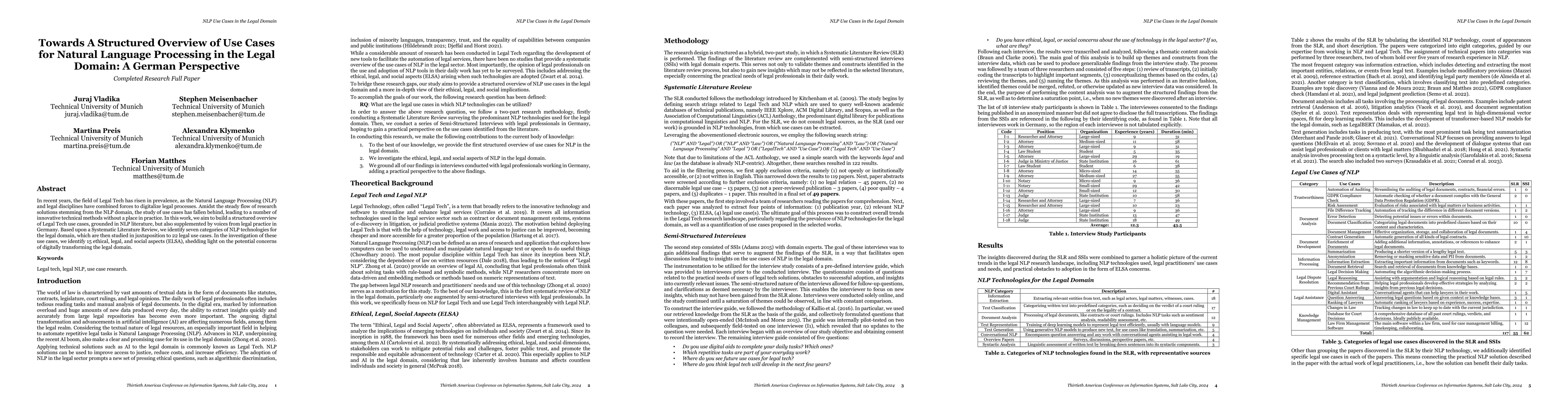 Thumbnail for Towards A Structured Overview of Use Cases for Natural Language
  Processing in the Legal Domain: A German Perspective