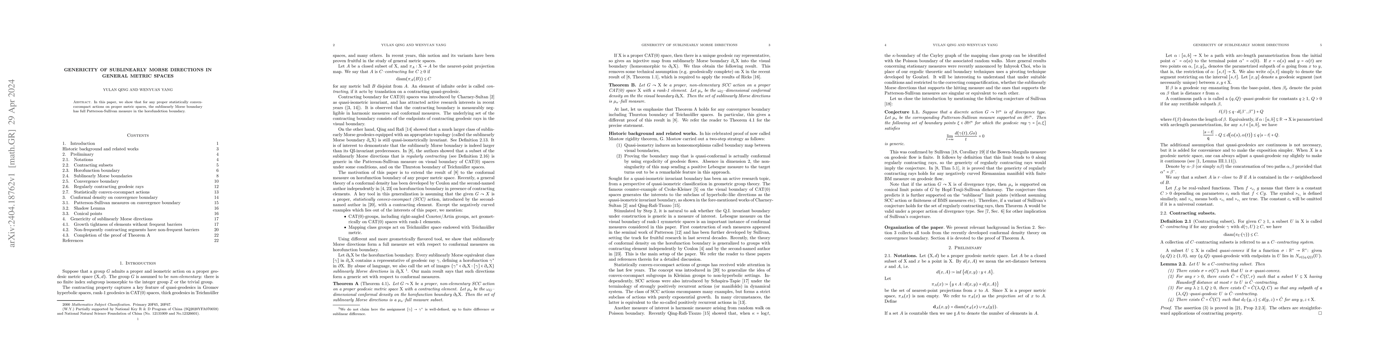 Thumbnail for Genericity of sublinearly Morse directions in general metric spaces