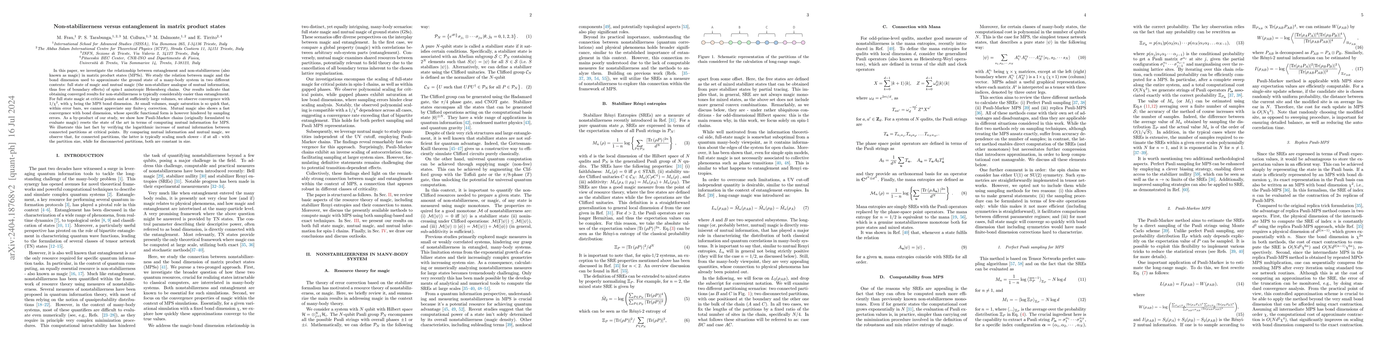 Thumbnail for Non-stabilizerness versus entanglement in matrix product states
