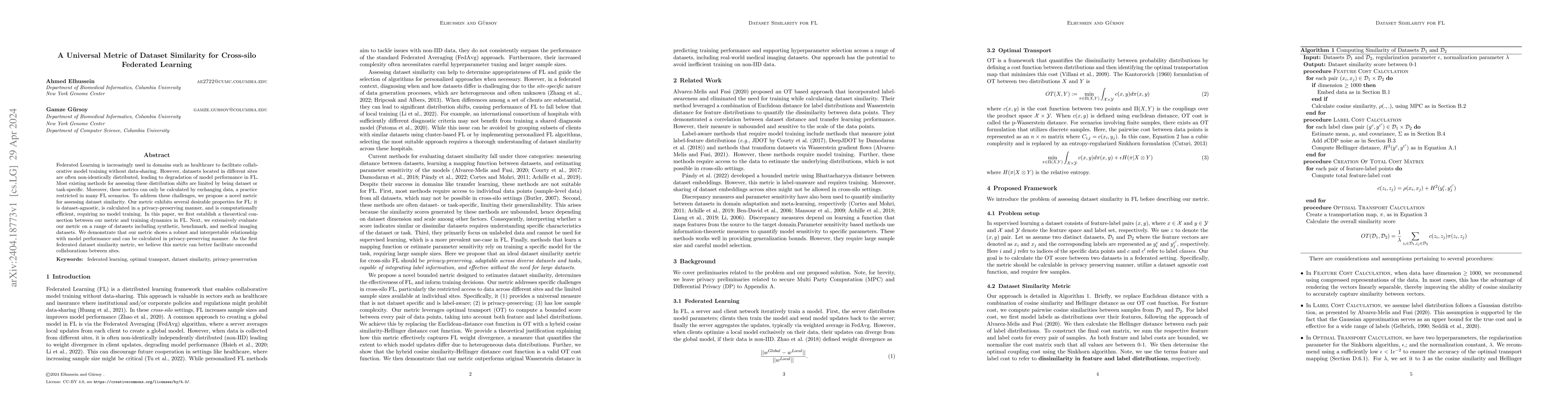 Thumbnail for A Universal Metric of Dataset Similarity for Cross-silo Federated
  Learning