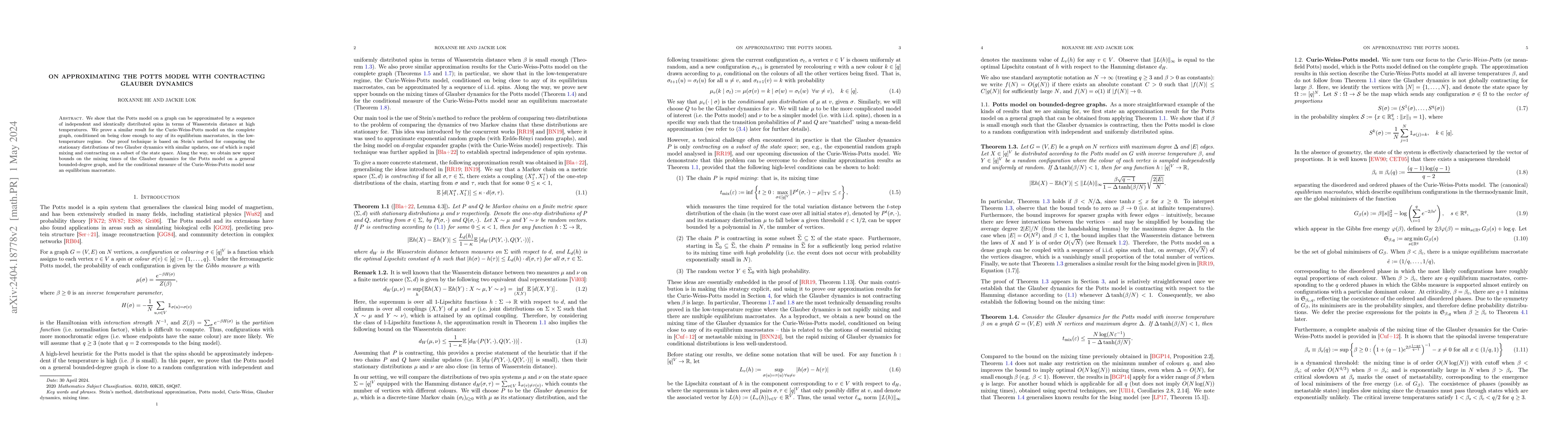 Thumbnail for On Approximating the Potts Model with Contracting Glauber Dynamics