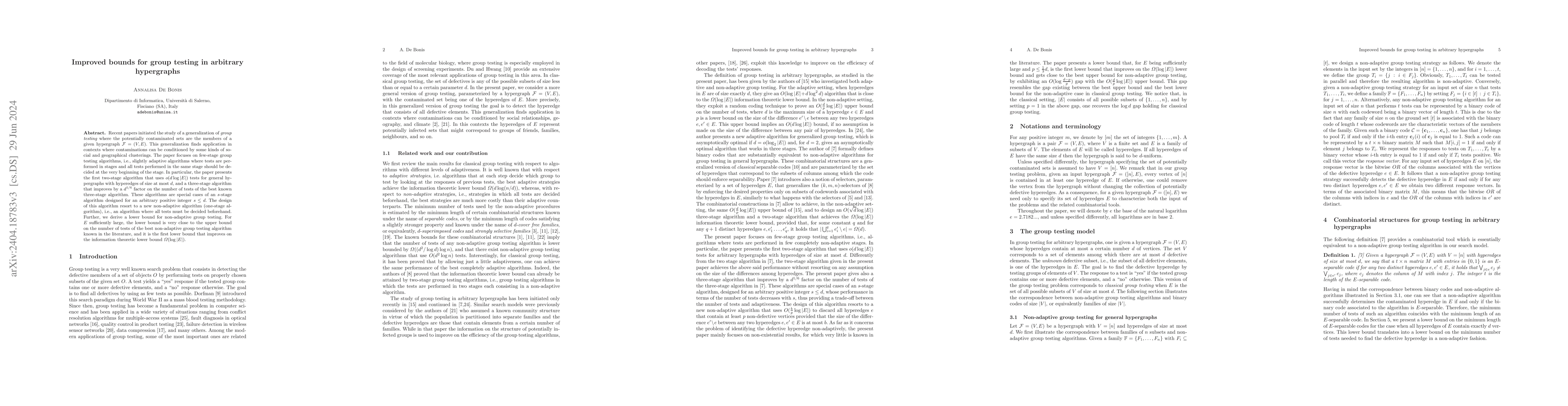 Thumbnail for Improved bounds for group testing in arbitrary hypergraphs
