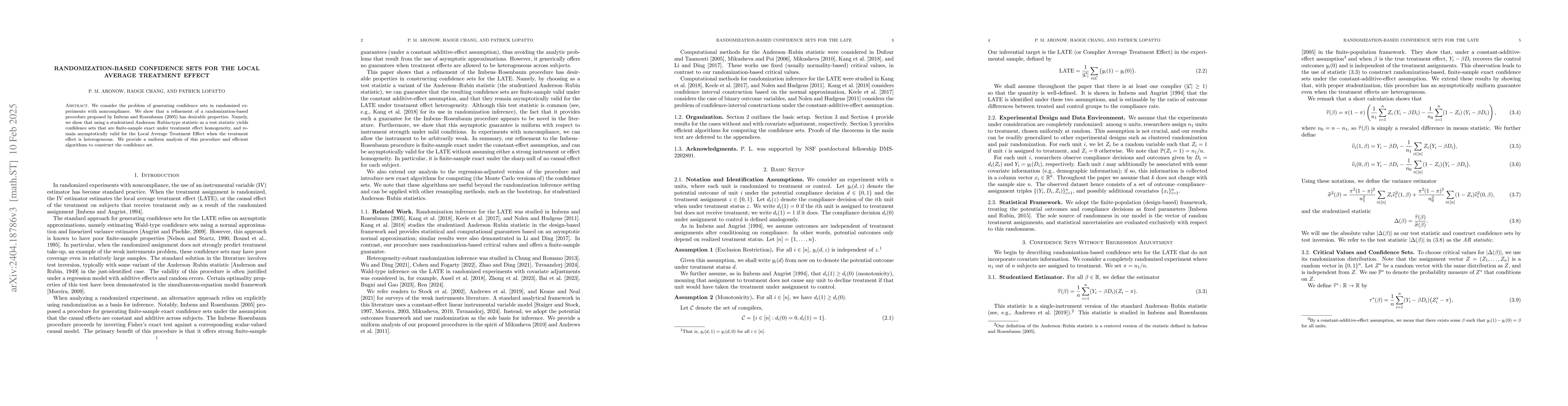 Thumbnail for Randomization-based confidence intervals for the local average treatment
  effect
