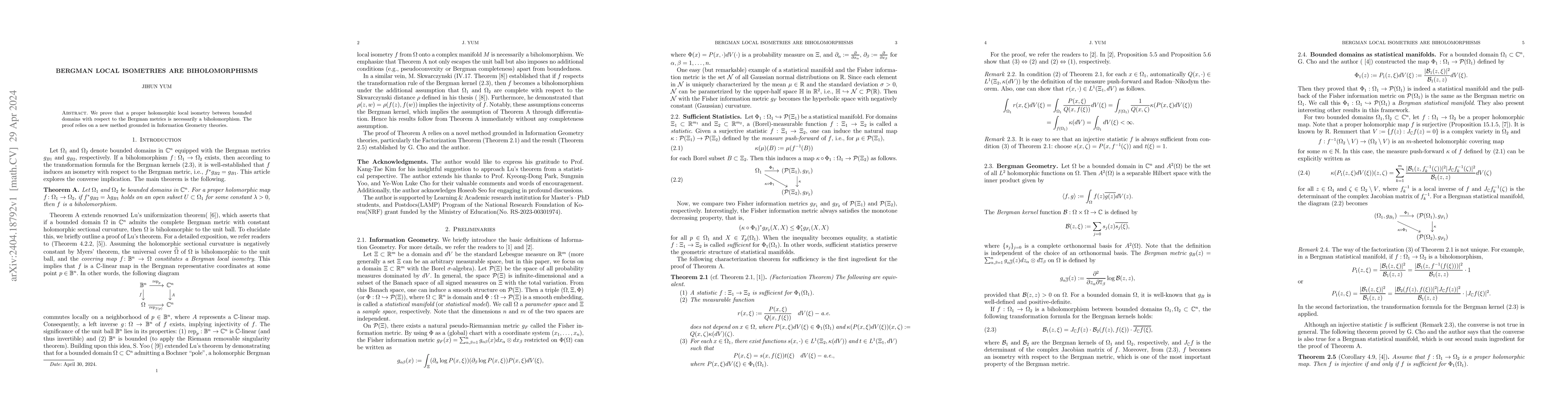 Thumbnail for Bergman local isometries are biholomorphisms