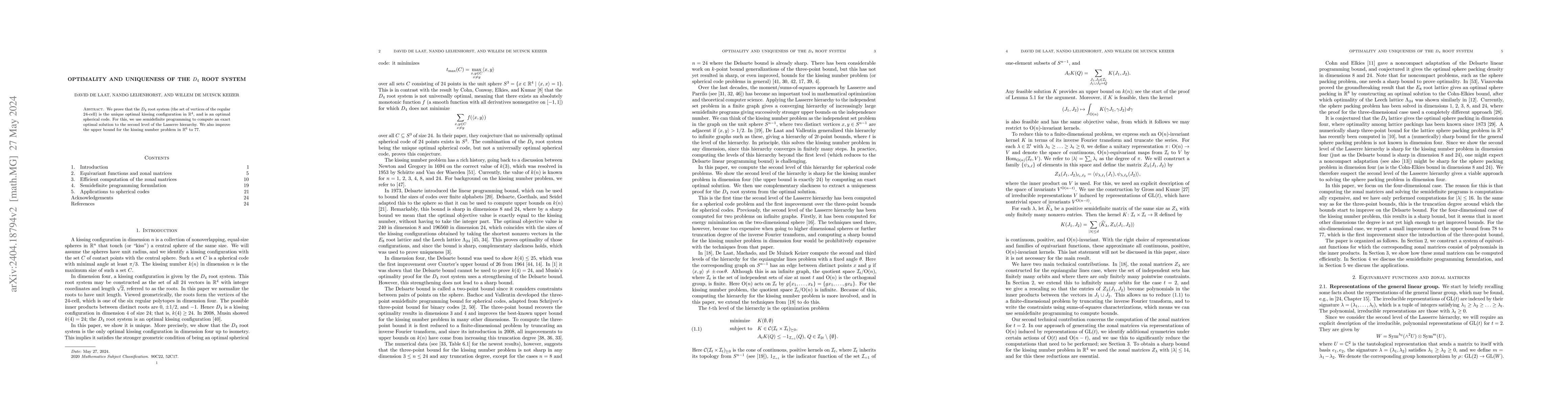 Thumbnail for Optimality and uniqueness of the $D_4$ root system