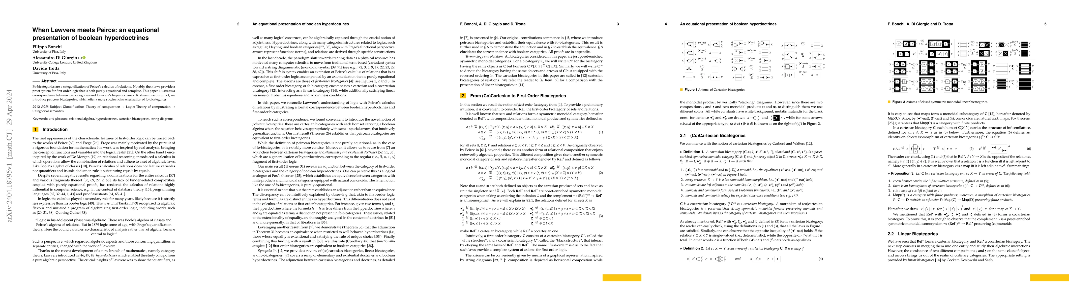 Thumbnail for When Lawvere meets Peirce: an equational presentation of boolean
  hyperdoctrines