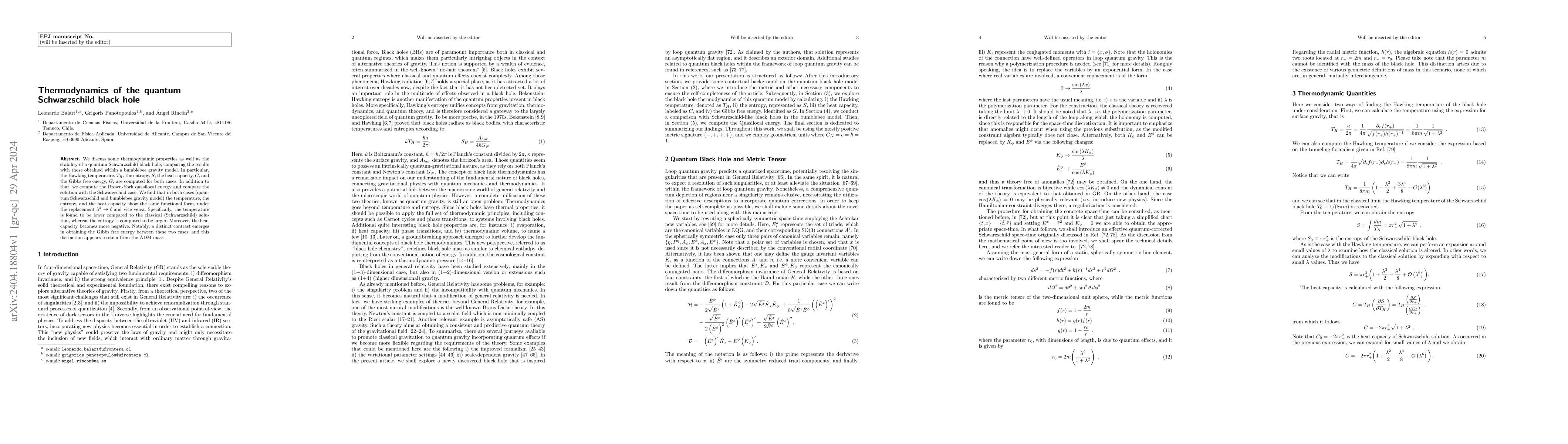 Thumbnail for Thermodynamics of the quantum Schwarzschild black hole