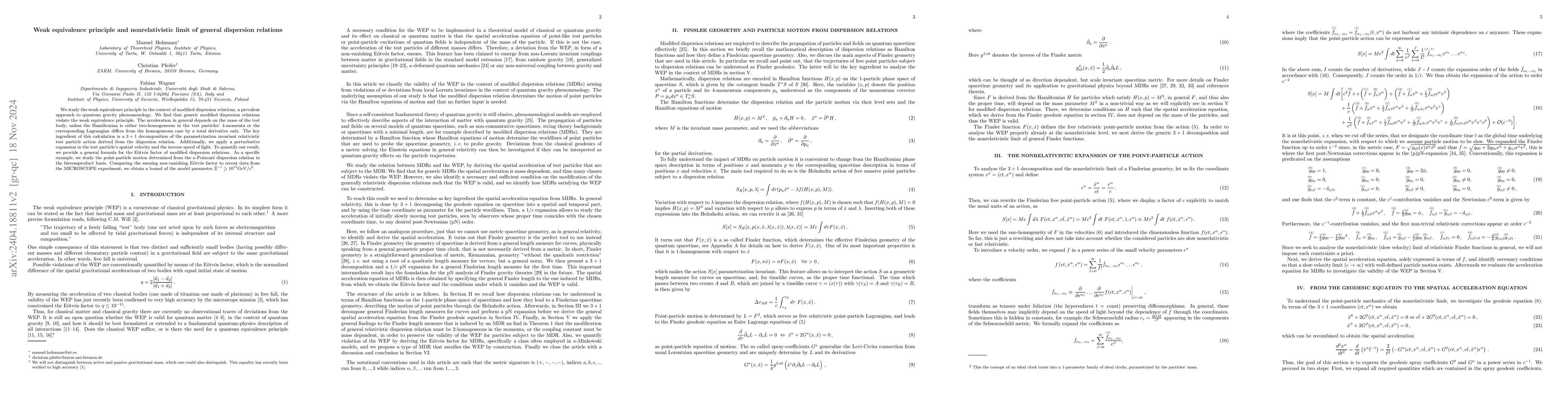 Thumbnail for Weak equivalence principle and nonrelativistic limit of general
  dispersion relations