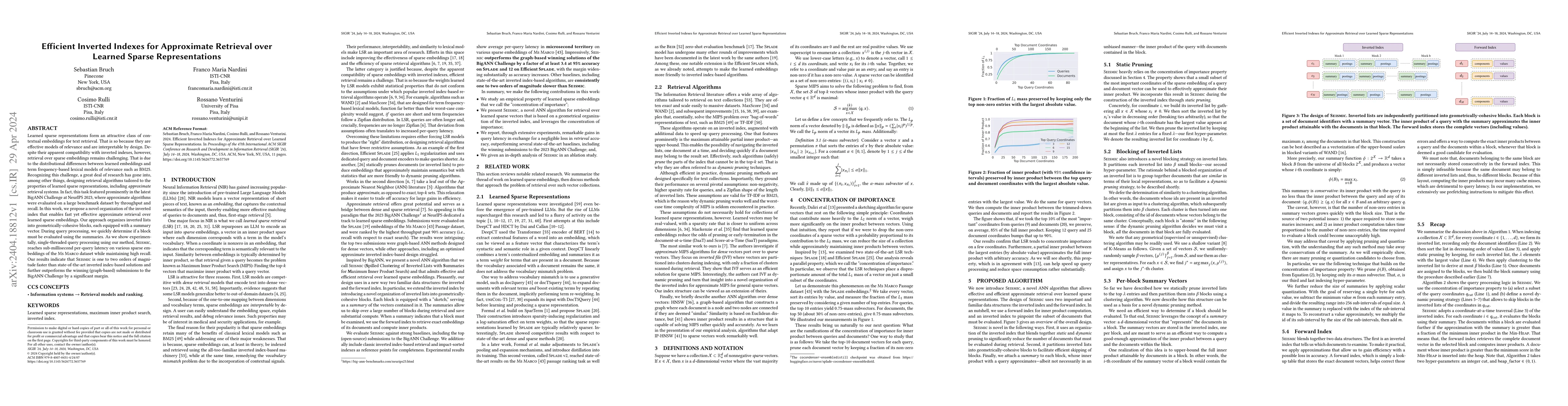 Thumbnail for Efficient Inverted Indexes for Approximate Retrieval over Learned Sparse
  Representations