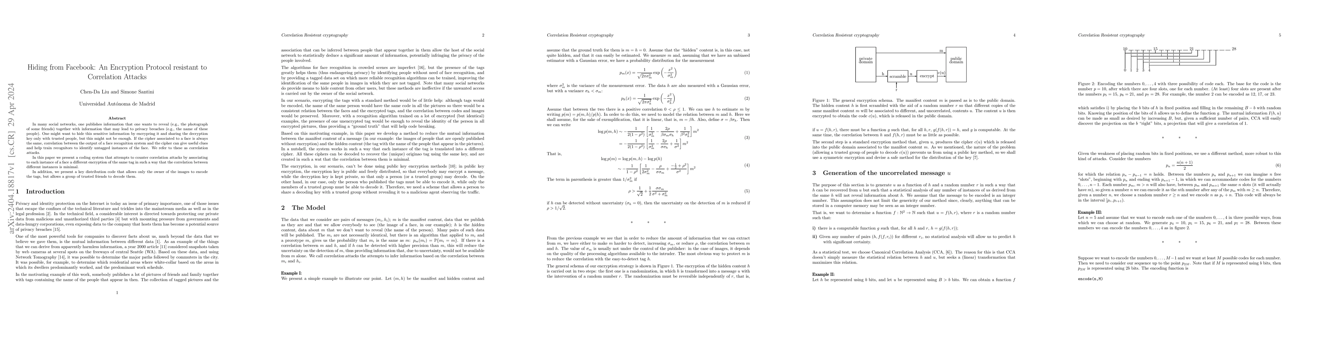 Thumbnail for Hiding from Facebook: An Encryption Protocol resistant to Correlation
  Attacks