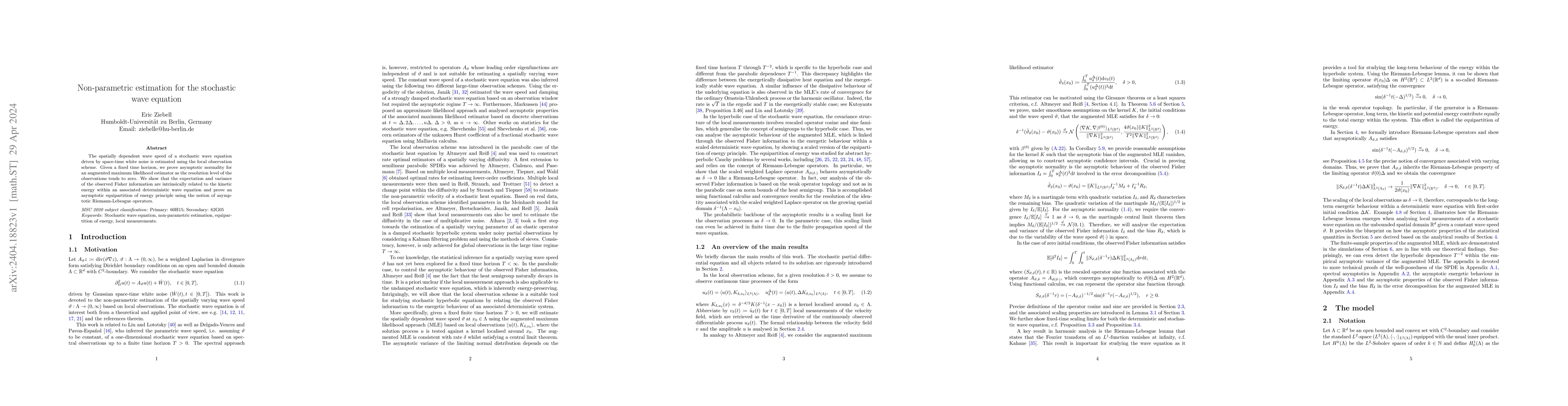 Thumbnail for Non-parametric estimation for the stochastic wave equation