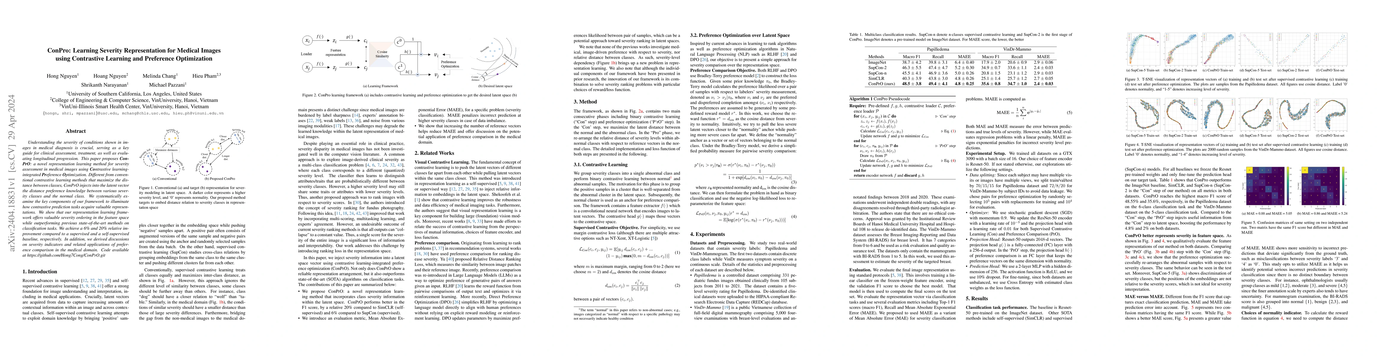 Thumbnail for ConPro: Learning Severity Representation for Medical Images using
  Contrastive Learning and Preference Optimization