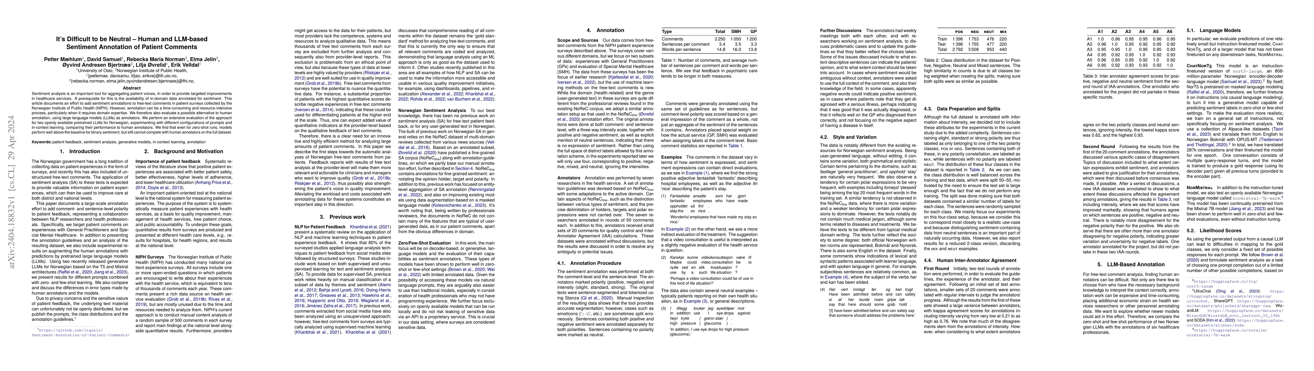 Thumbnail for It's Difficult to be Neutral -- Human and LLM-based Sentiment Annotation
  of Patient Comments
