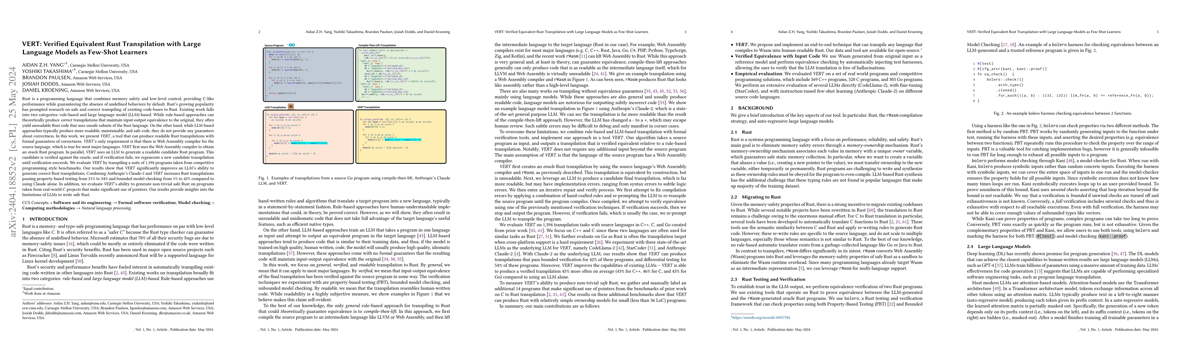 Thumbnail for VERT: Verified Equivalent Rust Transpilation with Large Language Models
  as Few-Shot Learners