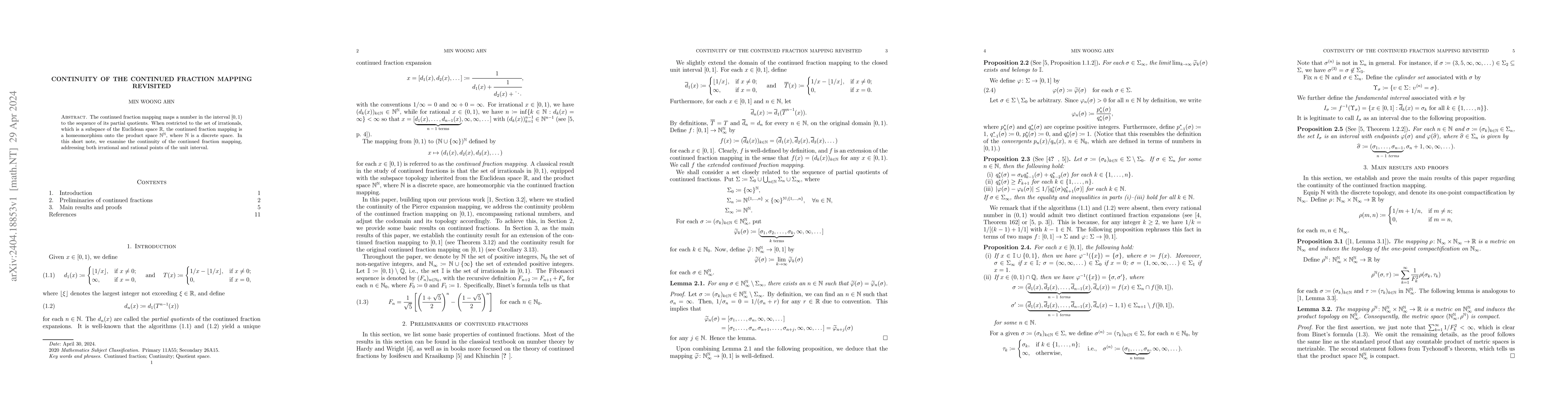 Thumbnail for Continuity of the continued fraction mapping revisited
