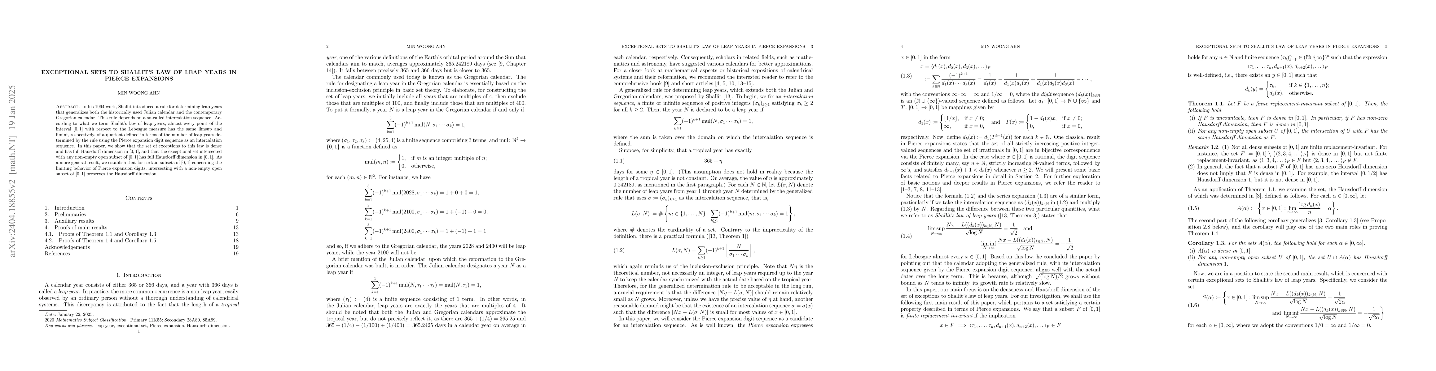 Thumbnail for Exceptional sets to Shallit's law of leap years in Pierce expansions