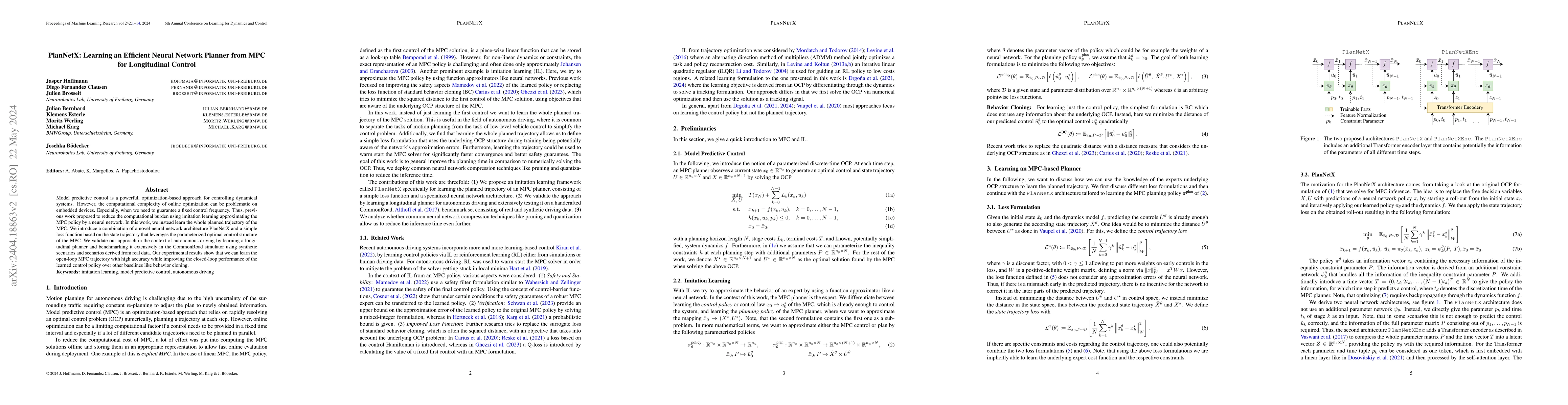 Thumbnail for PlanNetX: Learning an Efficient Neural Network Planner from MPC for
  Longitudinal Control