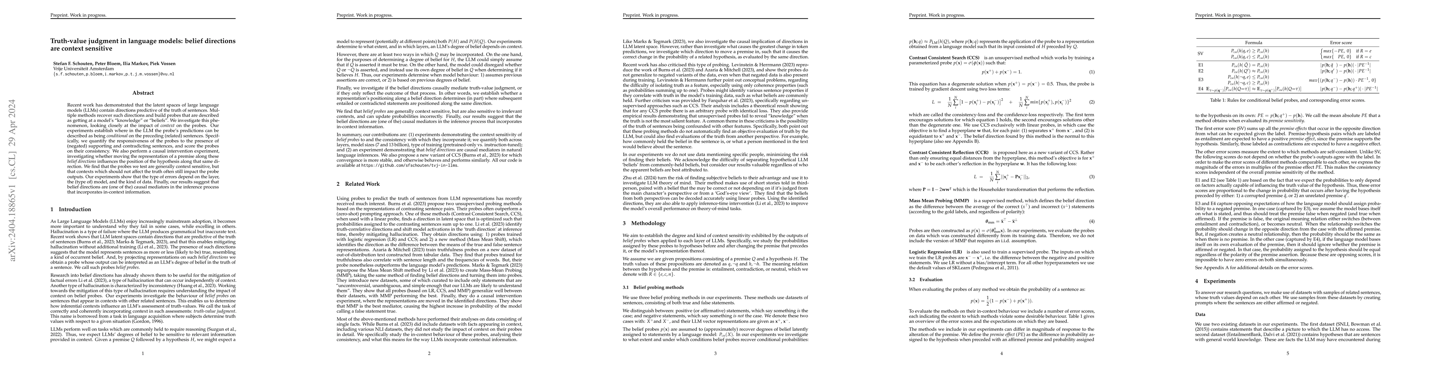 Thumbnail for Truth-value judgment in language models: belief directions are context
  sensitive