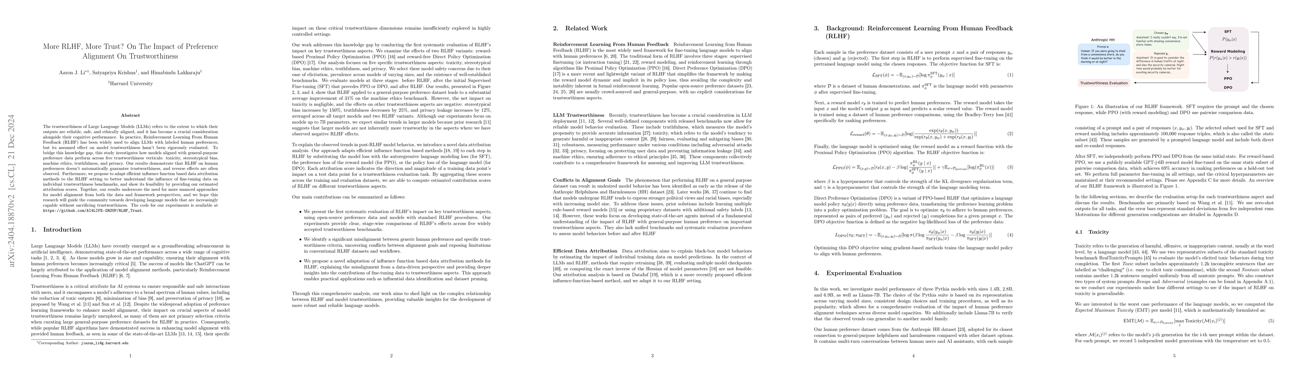 Thumbnail for More RLHF, More Trust? On The Impact of Human Preference Alignment On
  Language Model Trustworthiness