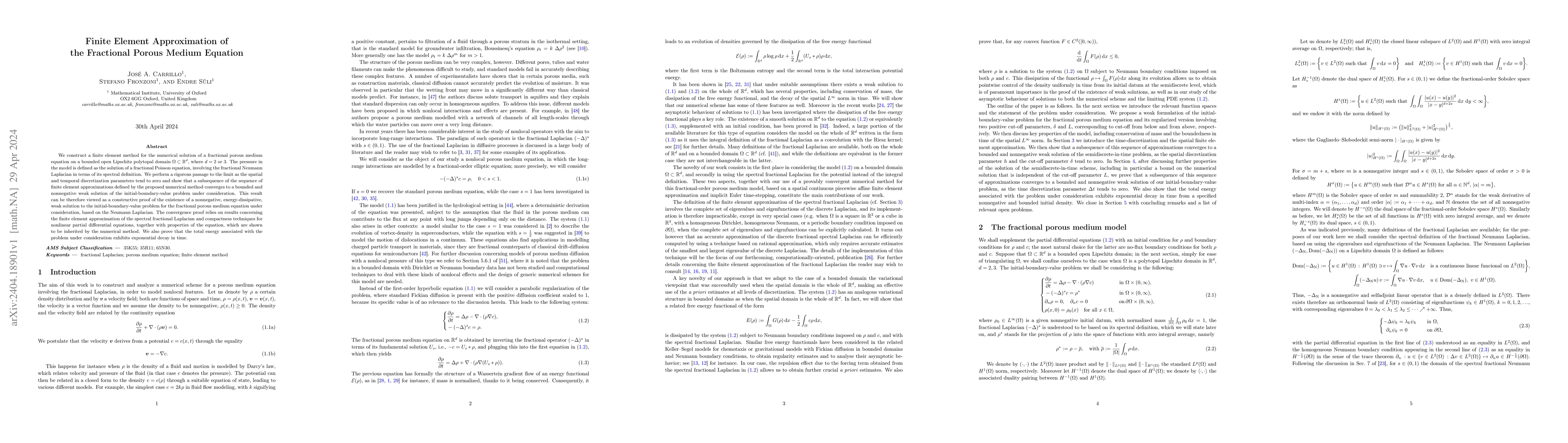 Thumbnail for Finite Element Approximation of the Fractional Porous Medium Equation