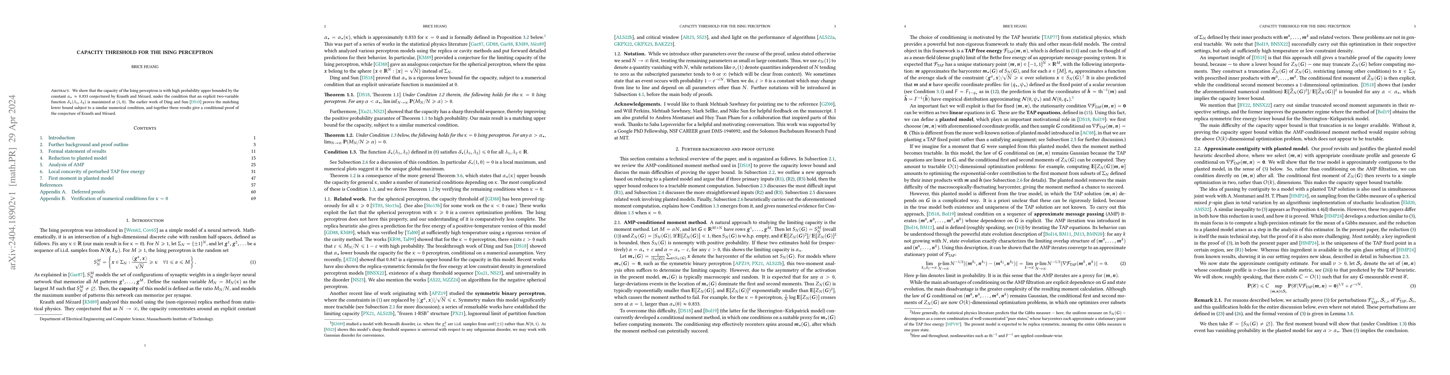 Thumbnail for Capacity threshold for the Ising perceptron