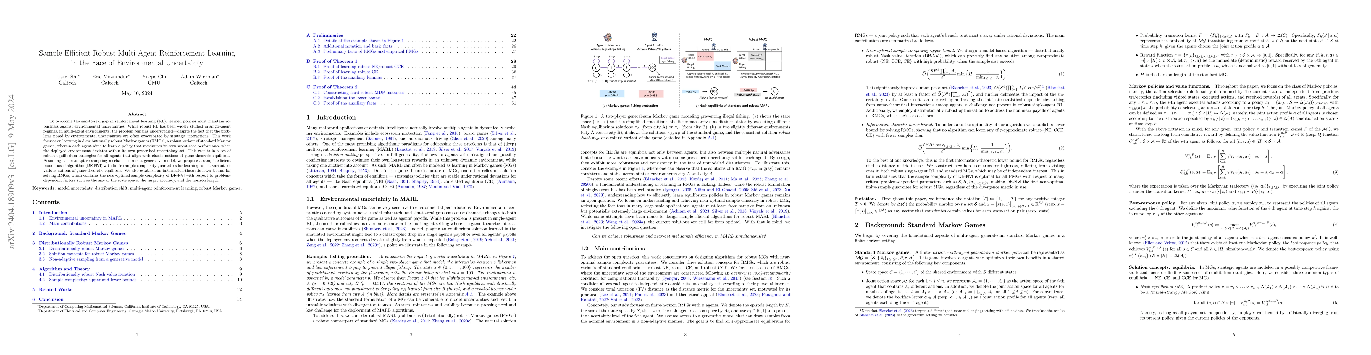 Thumbnail for Sample-Efficient Robust Multi-Agent Reinforcement Learning in the Face
  of Environmental Uncertainty