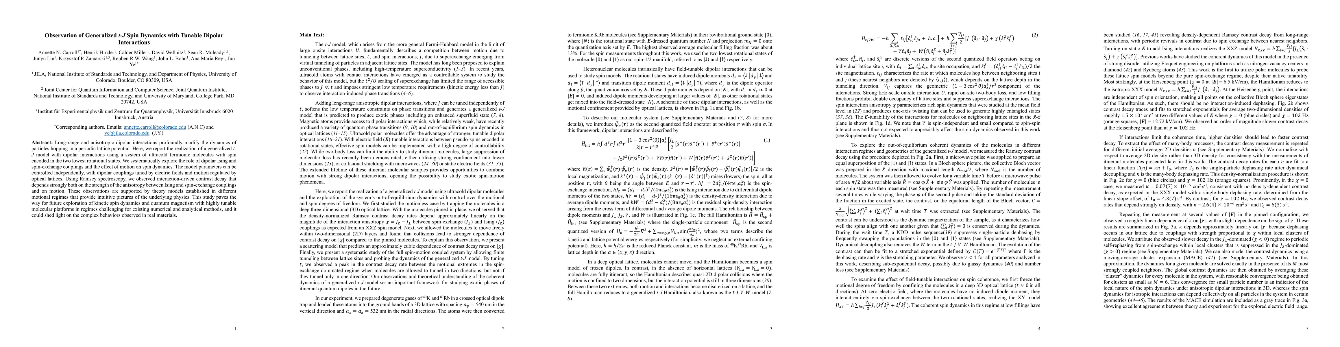 Thumbnail for Observation of Generalized t-J Spin Dynamics with Tunable Dipolar
  Interactions