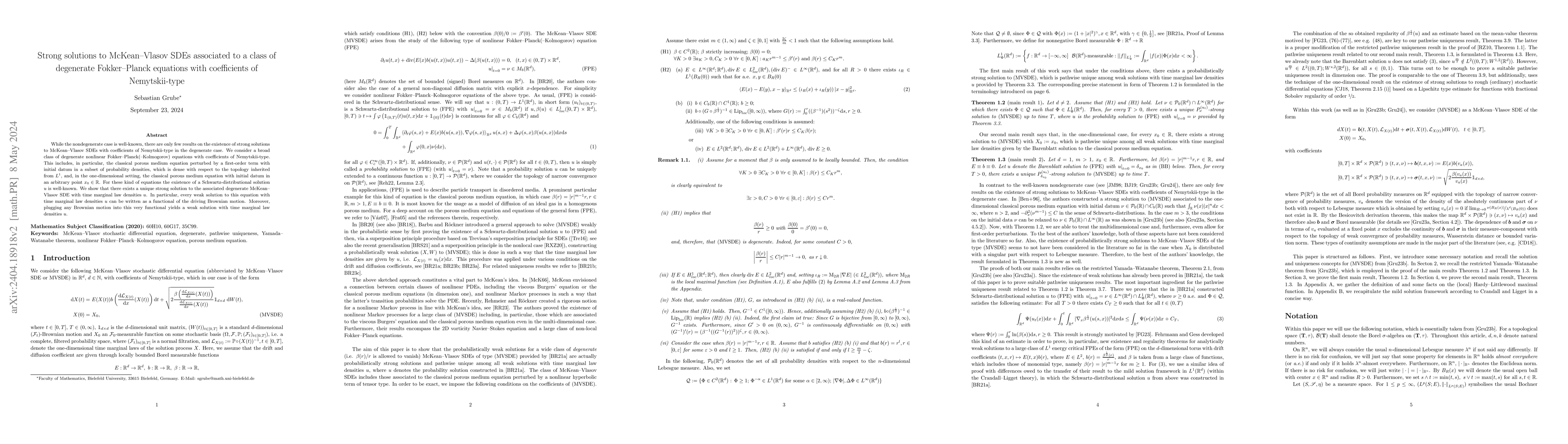 Thumbnail for Strong solutions to McKean-Vlasov SDEs associated to a class of
  degenerate Fokker-Planck equations with coefficients of Nemytskii-type