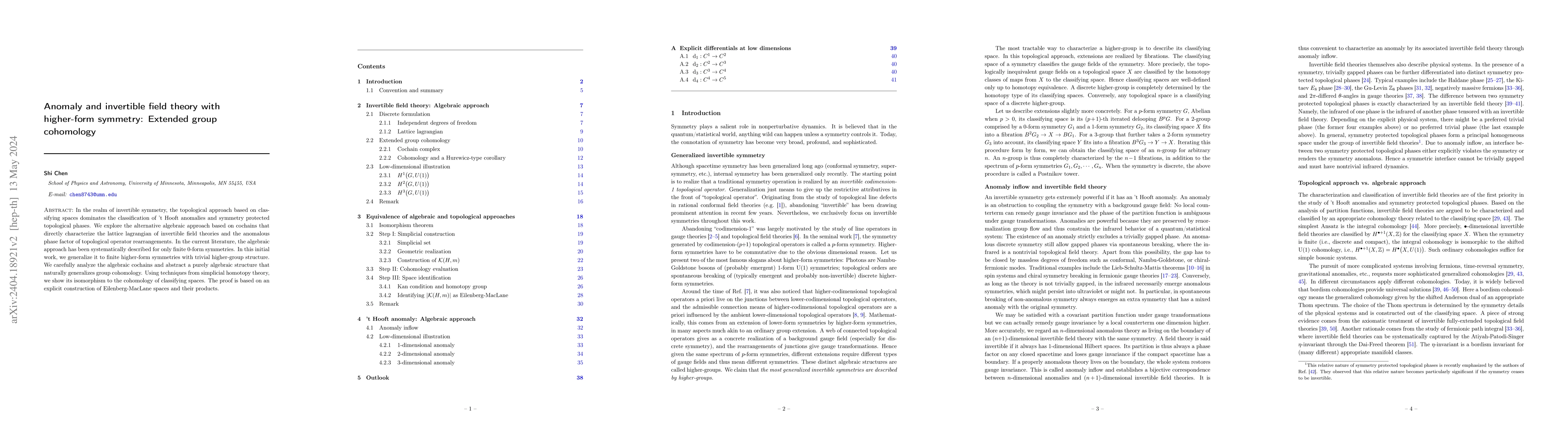 Thumbnail for Anomaly and invertible field theory with higher-form symmetry: Extended
  group cohomology