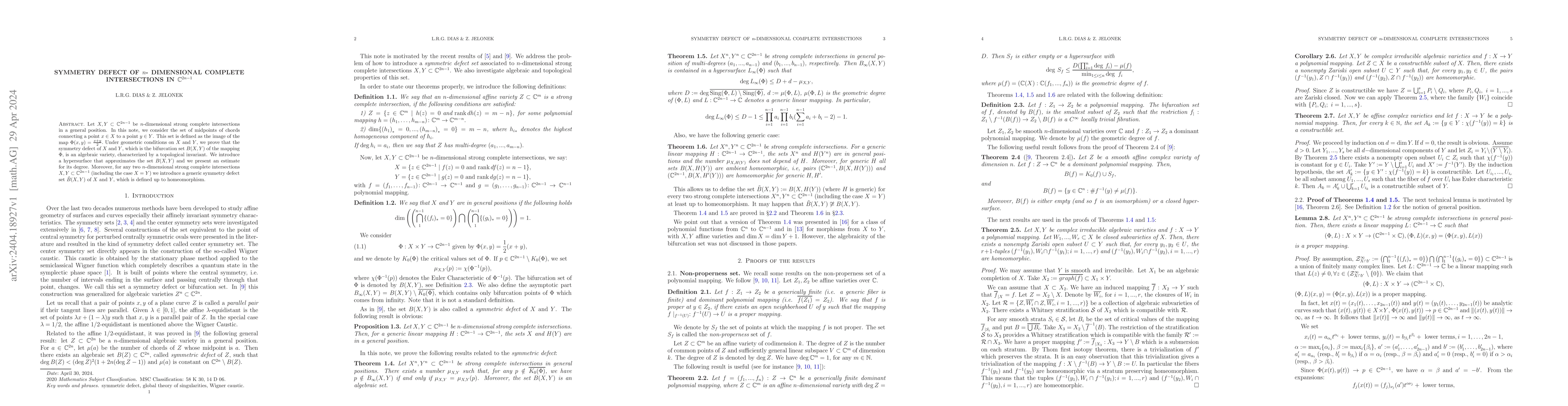 Thumbnail for Symmetry defect of $n$-dimensional complete intersections in
  $\mathbb{C}^{2n-1}$