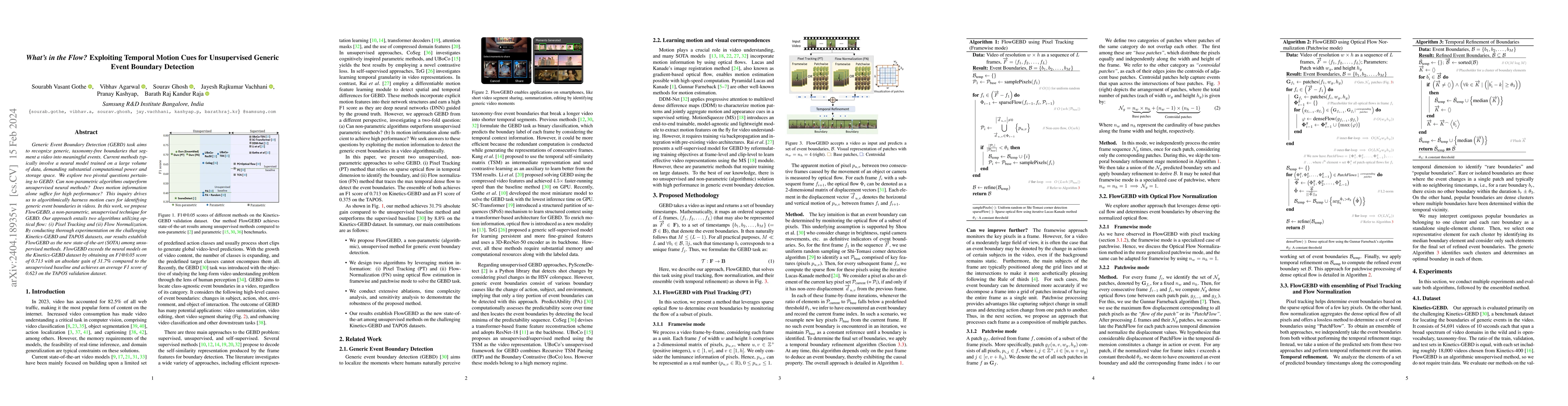 Thumbnail for What's in the Flow? Exploiting Temporal Motion Cues for Unsupervised
  Generic Event Boundary Detection
