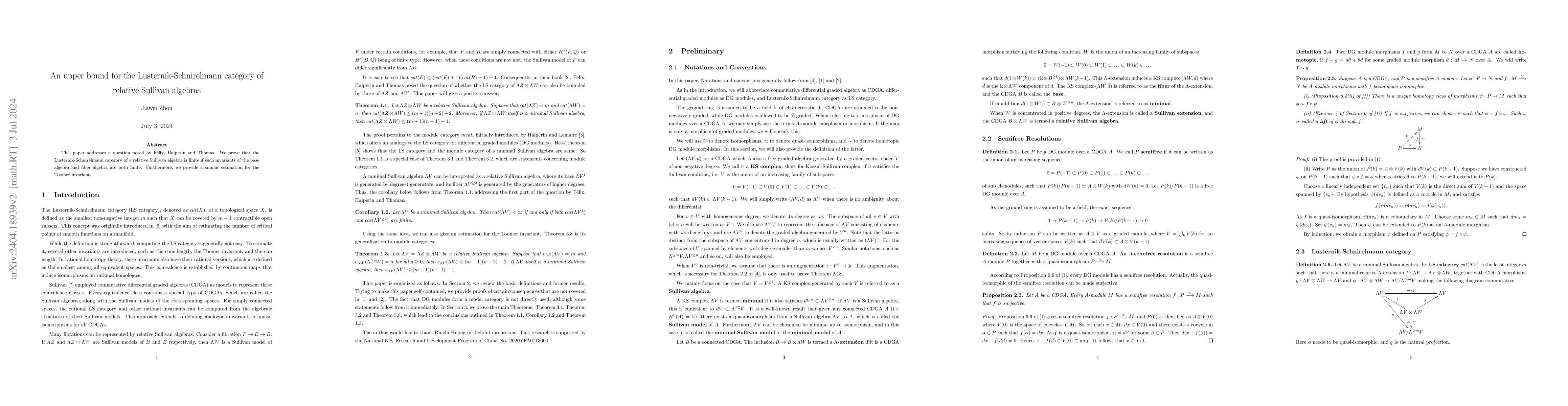 Thumbnail for An upper bound for the Lusternik-Schnirelmann category of relative
  Sullivan algebras