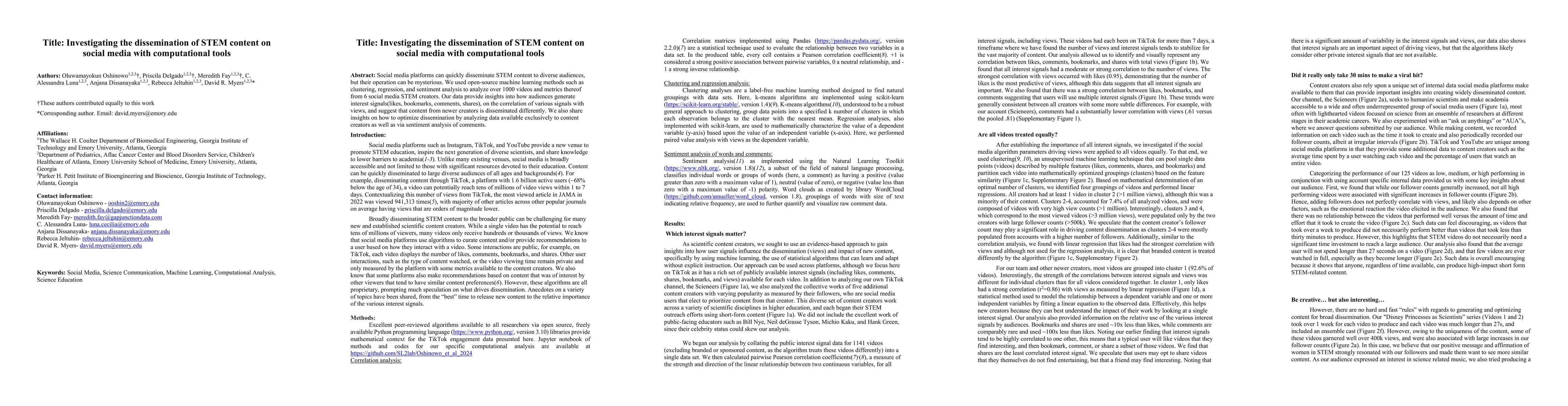 Thumbnail for Investigating the dissemination of STEM content on social media with
  computational tools