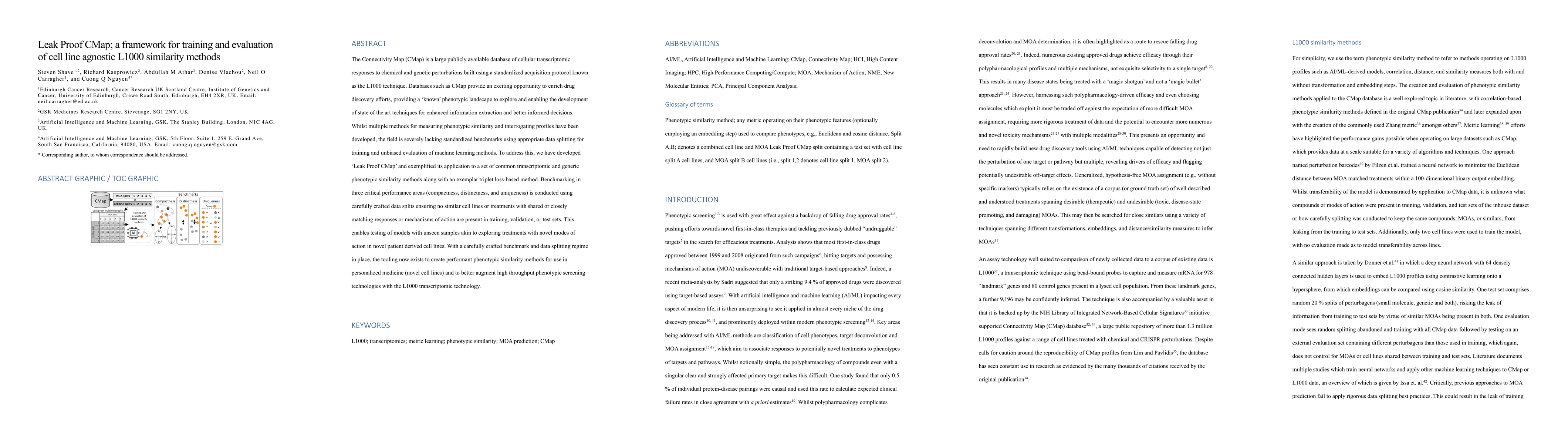 Thumbnail for Leak Proof CMap; a framework for training and evaluation of cell line
  agnostic L1000 similarity methods