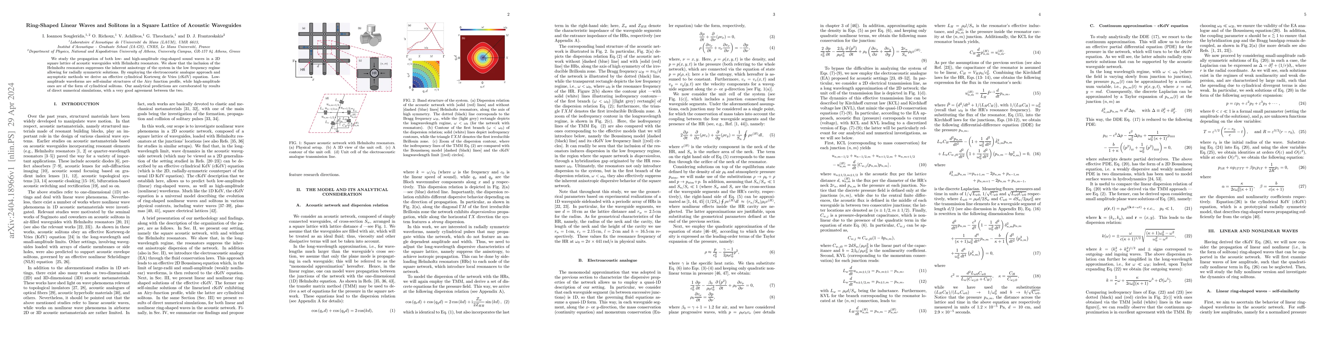 Thumbnail for Ring-Shaped Linear Waves and Solitons in a Square Lattice of Acoustic
  Waveguides