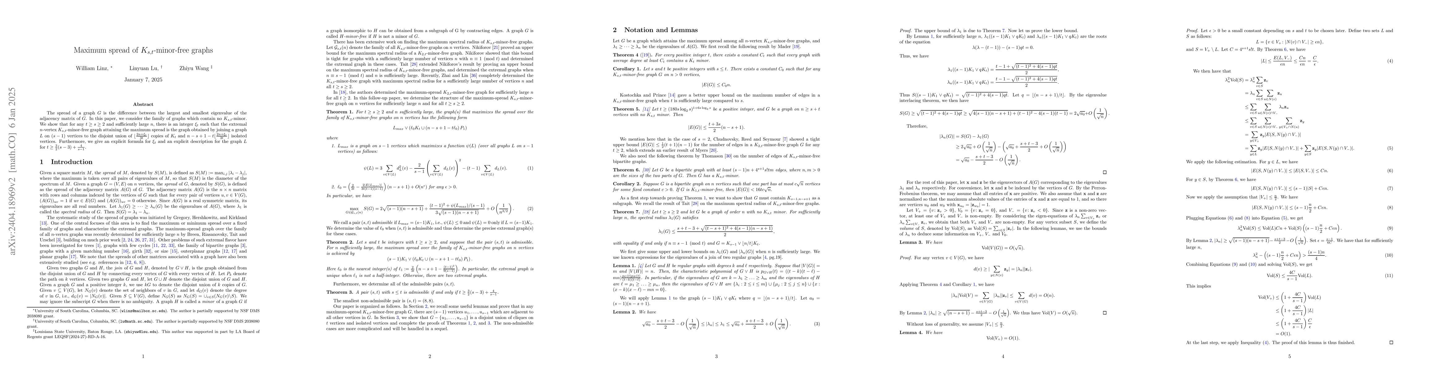 Thumbnail for Maximum spread of $K_{s,t}$-minor-free graphs