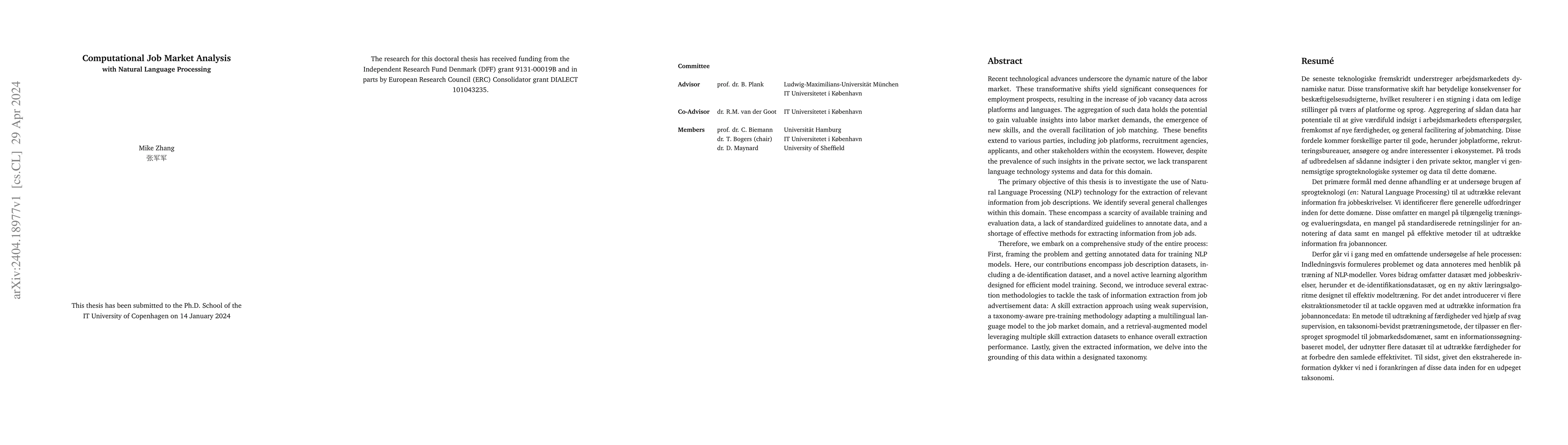 Thumbnail for Computational Job Market Analysis with Natural Language Processing