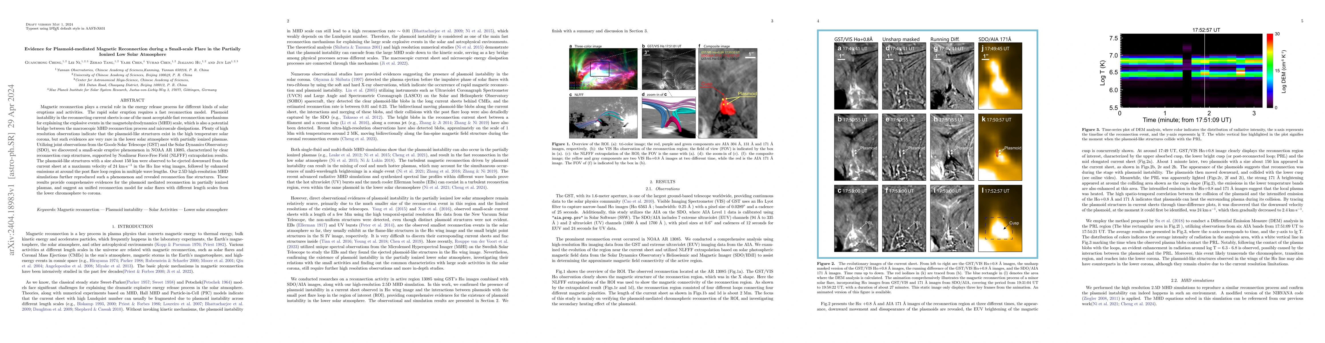 Thumbnail for Evidence for Plasmoid-mediated Magnetic Reconnection during a
  Small-scale Flare in the Partially Ionized Low Solar Atmosphere